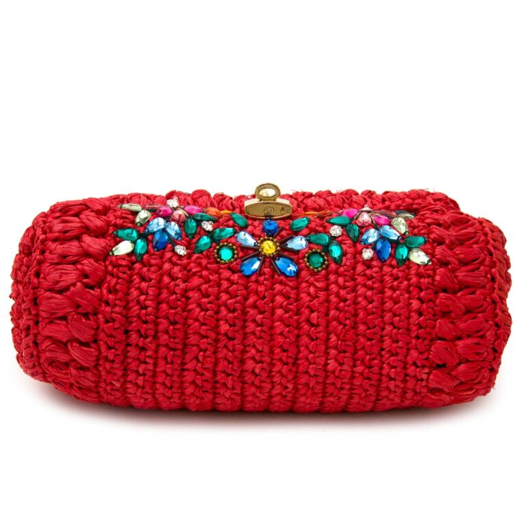 【関税&送料込み】Dolce & Gabbana 'Raffia' Red Corn Blend Dolce & Gabbana Miss Dolce Raffia Embellished Woven Bag