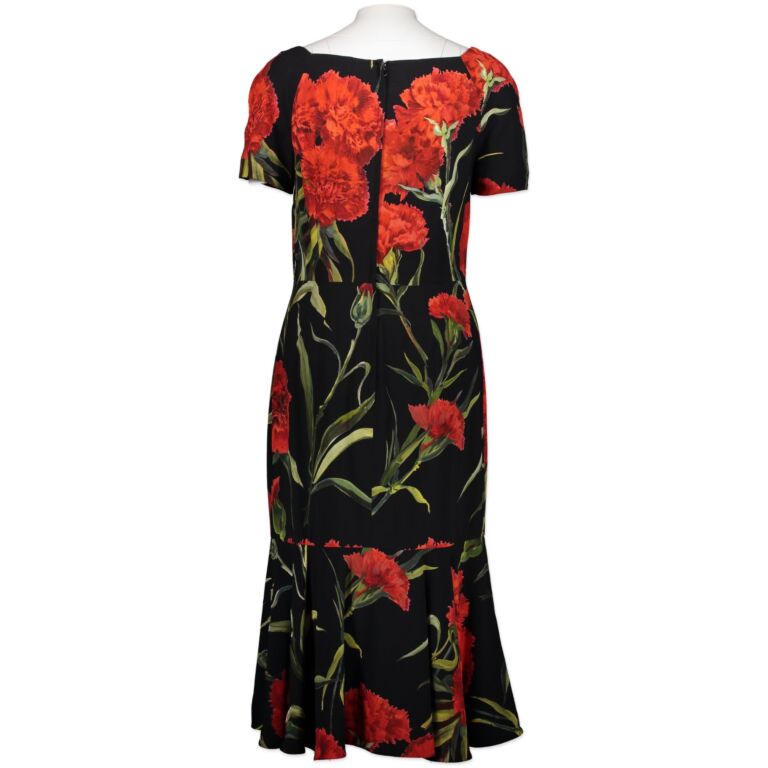 ワンピース Dolce&Gabbana Black Dress With Floral Print Floral silk-blend midi dress in black - Dolce Gabbana