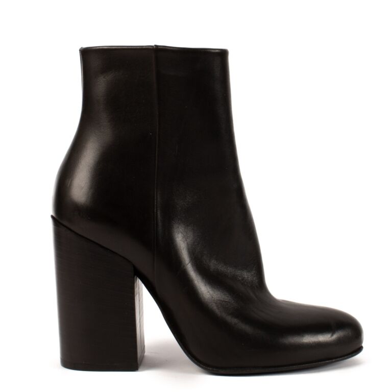 Dries Van Noten Black Leather Block Heel Ankle Boots Labellov Buy and Sell Authentic Luxury