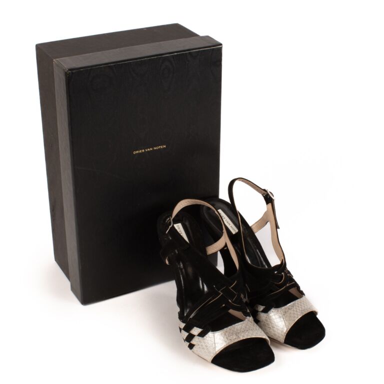 Dries Van Noten Silver Black Wedge Heels - Size 37