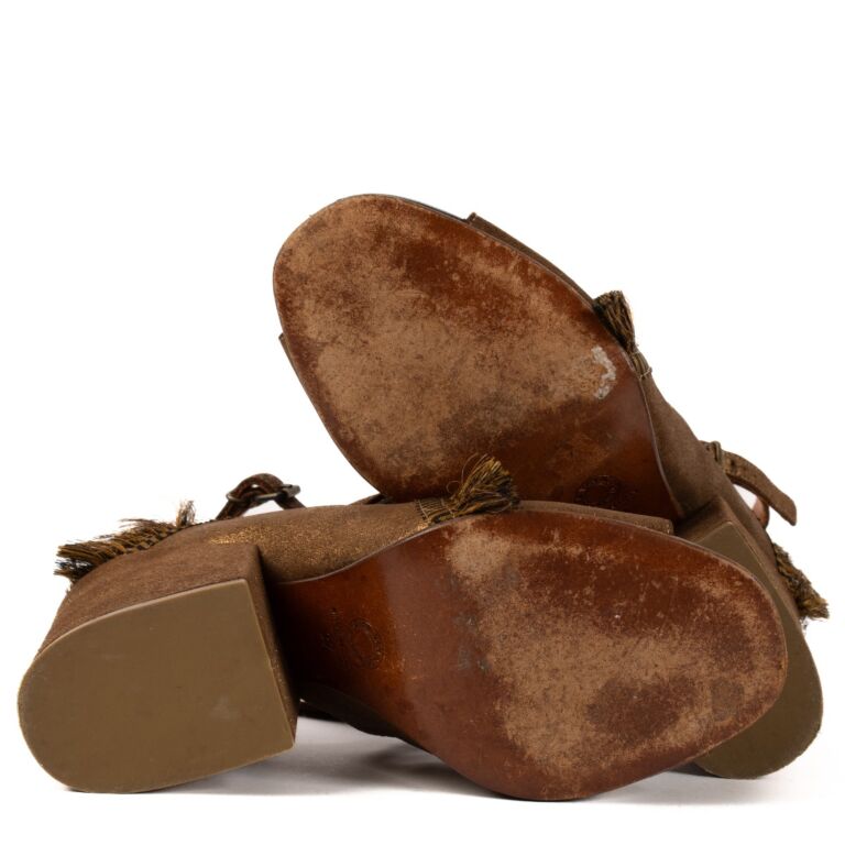 関税送料込Dries Van Noten Gold Frill Sandals Gold Ruffled Heeled Sandals by Dries Van Noten on Sale