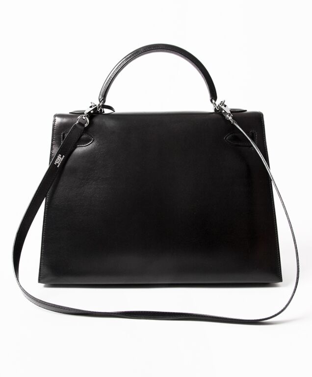 Vintage Hermes Kelly so black Bag With Shoulder Strap Black Box Calf Labellov Buy and Sell Authentic Luxury