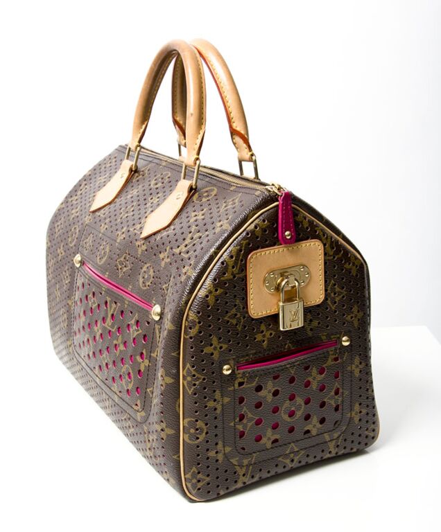 LOUIS VUITTON Speedy Monogram Perforated Satchel Bag Brown