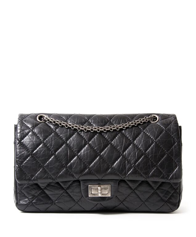 Chanel Black 2.55 Reissue 227 Quilted Classic Calfskin Leather Jumbo Flap  Bag