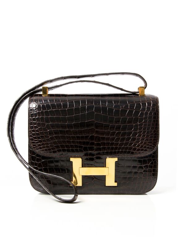 Hermès Constance 2019 24 Shiny Crocodile Niloticus 31hk0124 Black