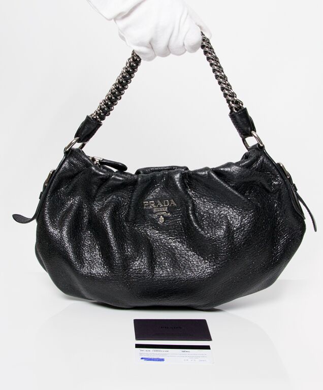 Prada Black Cervo Lux Leather Chain Shoulder Bag BR3828 - Yoogi's