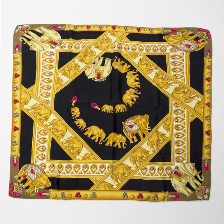 Must de Cartier Paris Silk Scarf with Jeweled Elephant Motif