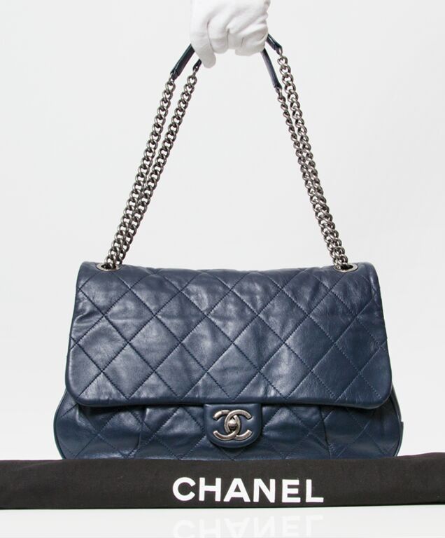 Chanel Blue Glazed Caviar Coco Pleats Tote Bag ○ Labellov ○ Buy