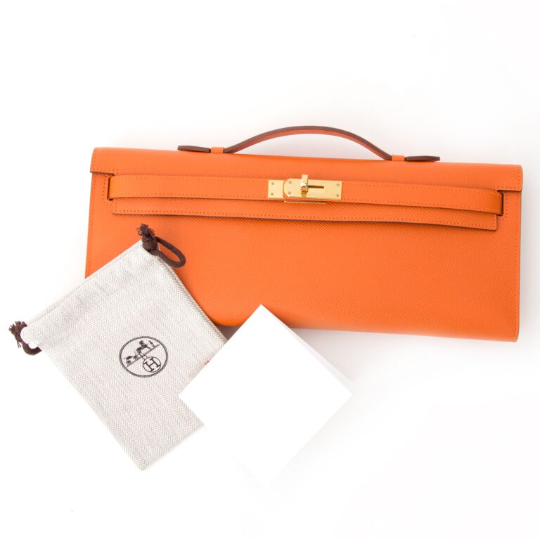 Preowned Hermes Kelly Cut Clutch GHW Orange Labellov Buy and