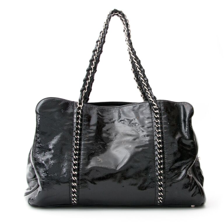 Chanel Black Patent Leather Large Luxe Ligne Bowler Bag