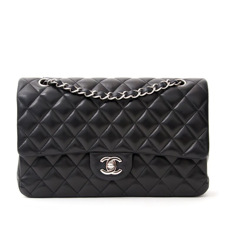 Chanel Classic Double Flap Quilted Lambskin Silver-tone Medium Black - US