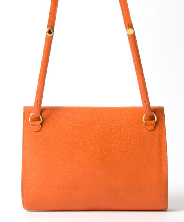 Louis Feraud Vintage Orange Leather Middle Shoulder Bag EUC