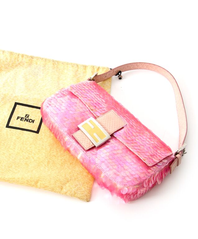 Baguette - Pink sequin and leather bag