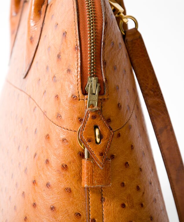 Vintage GUCCI orange brown color genuine ostrich leather bolide