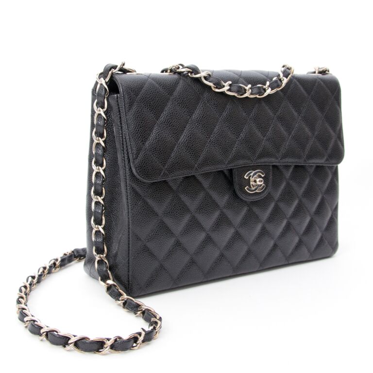 Chanel Classic Single Flap Jumbo Black Caviar Silver