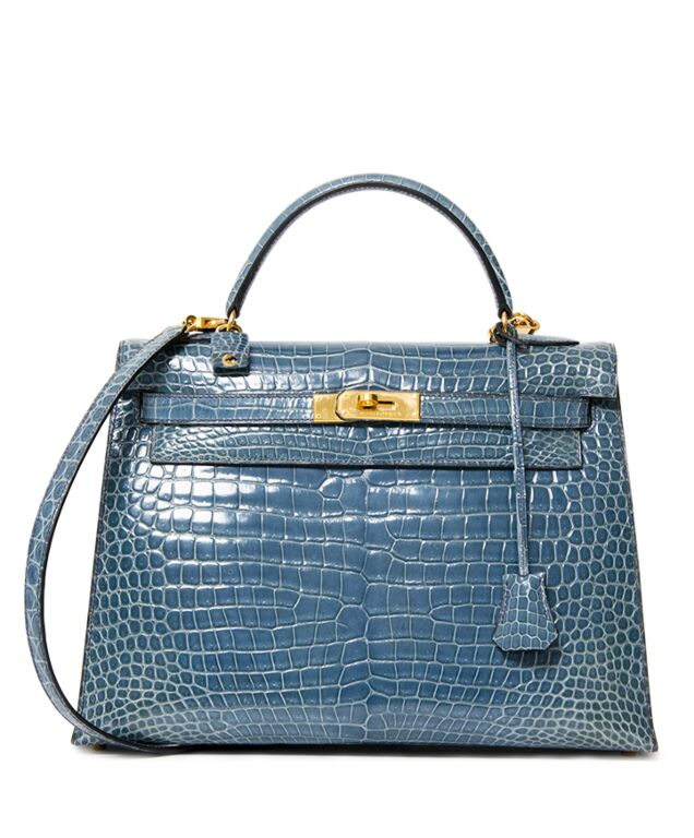 Hermes Blue Marine GHW Porosus Crocodile Kelly Cut - MAISON de LUXE