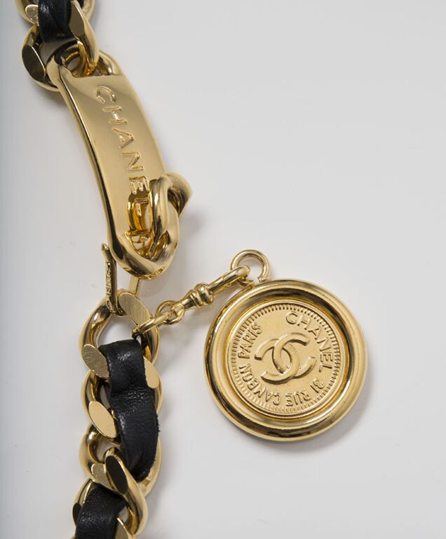 Chanel Gold & Black Metal & Leather Chain Link Interlocking CC Belts —  Labels Resale Boutique