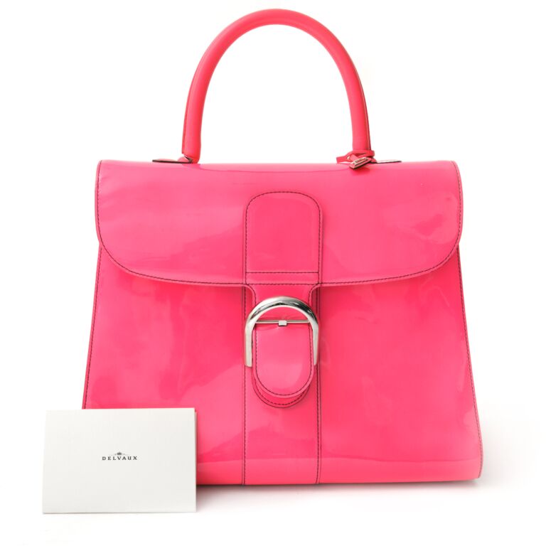 ヴィンテージ☆Delvaux☆ブリアンGM バッグ Delvaux Brillant GM Pink Fluorescent Handbag + STRAP