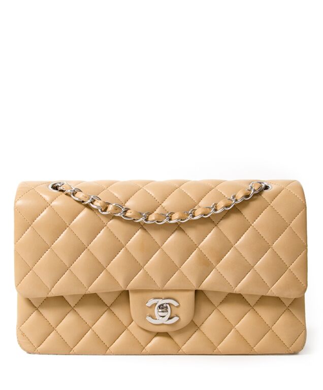 Chanel Medium Creme Lambskin Double Flap Bag - shop 