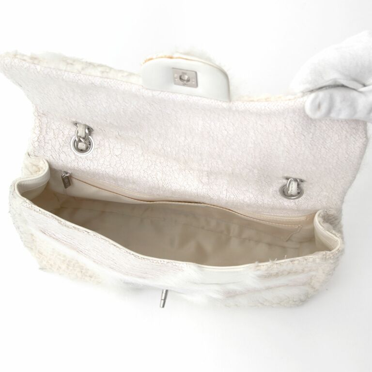 RV Bouquet Faux Fur Shoulder Bag in White - Roger Vivier