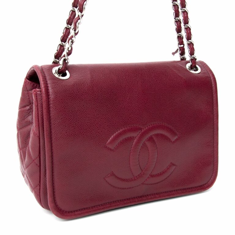 Chanel Blush Red Caviar Timeless Classic Flap Clutch w Chain Bag