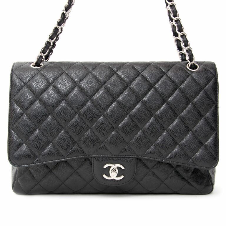 Chanel White Caviar Maxi Double Flap Bag - Vintage Lux