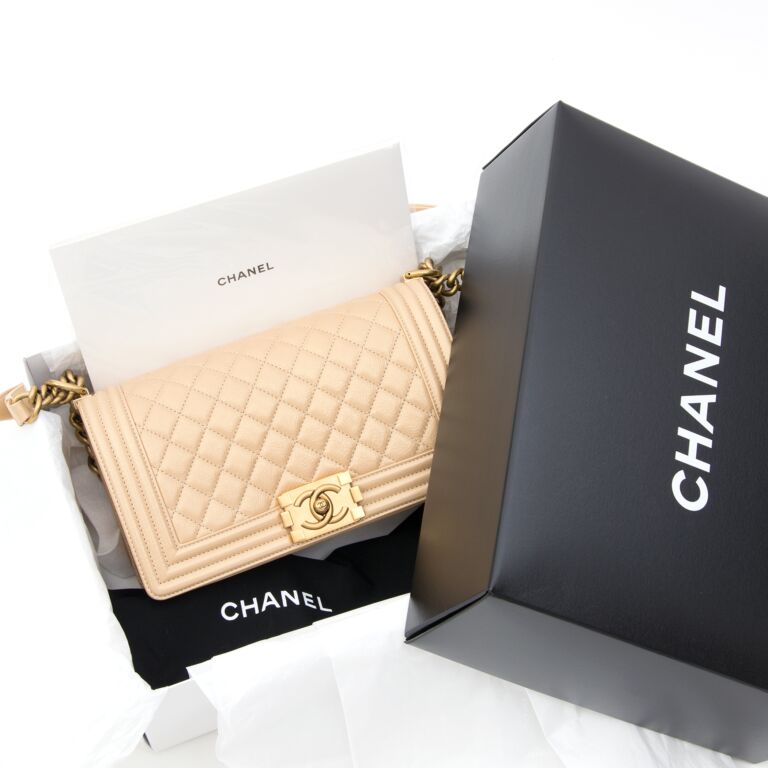 Chanel Chanel Vintage Beige Quilted Caviar Leather Shoulder Flap
