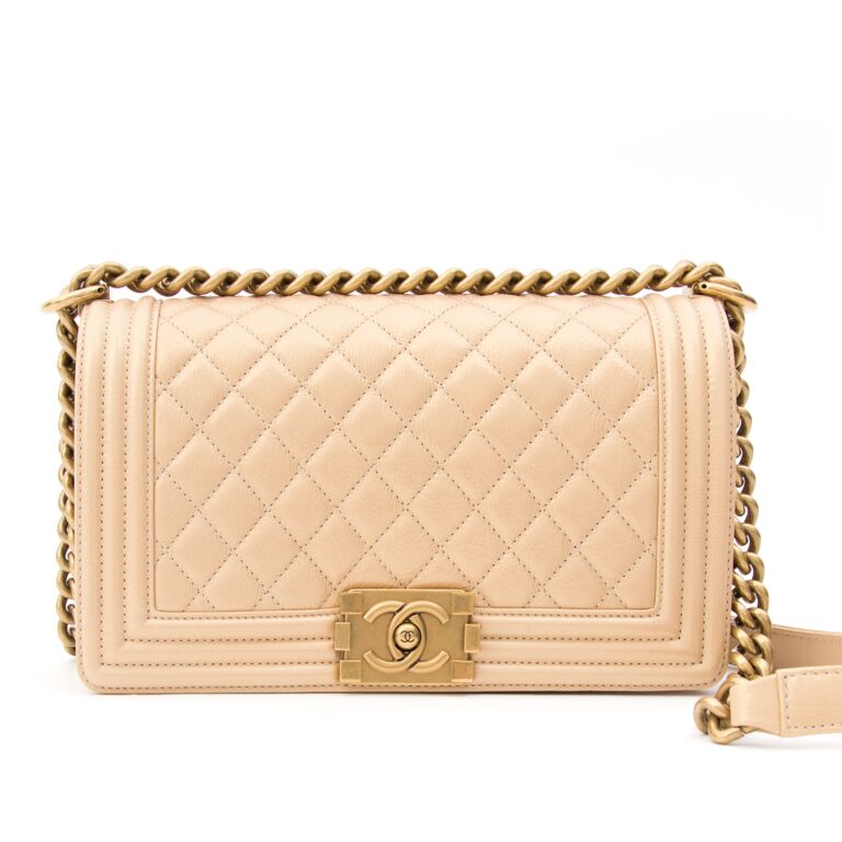 Chanel Boy New Medium Blush Beige Caviar With Aged Gold Hardware Preowned  In Box WA001  svrtravelsindiacom