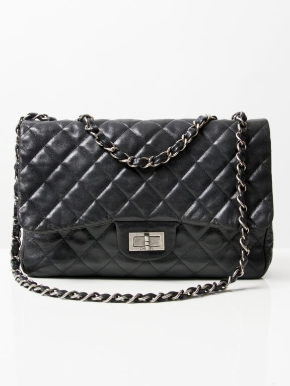 Chanel Crocodile Reissue 2.55 Satin 227 Flap Bag Black - Allu USA
