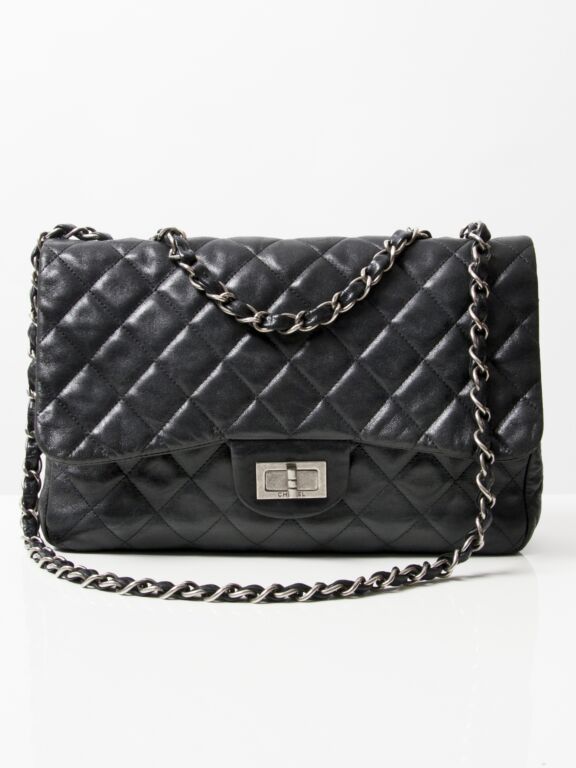 Chanel Reissue 2.55 Mademoiselle Lock Black Elephant Veins Leather