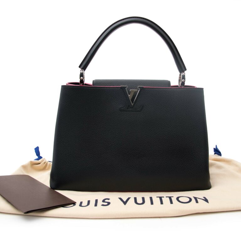 NEW LOUIS VUITTON Black Capucines Pink Flowers Taurillon Leather