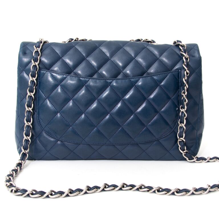 Chanel Blue Quilted Patent Leather Classic Jumbo Double Flap Bag