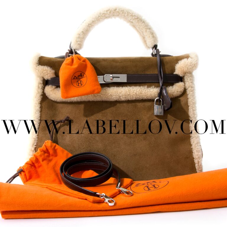Hermès: An Ebene Barenia, Gold Veau Doblis And Shearling Teddy Kelly 35  Limited Edition 200 Auction