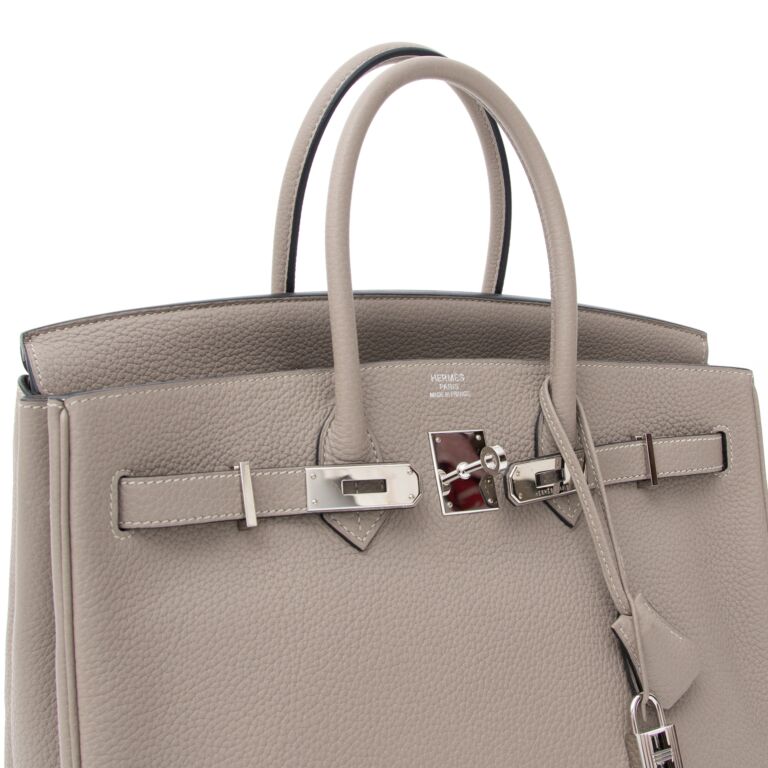 Hermes Birkin Bag 35CM Togo Leather/Toile H Canvas Palladium Hardware, CK81 Gris  Tourterelle