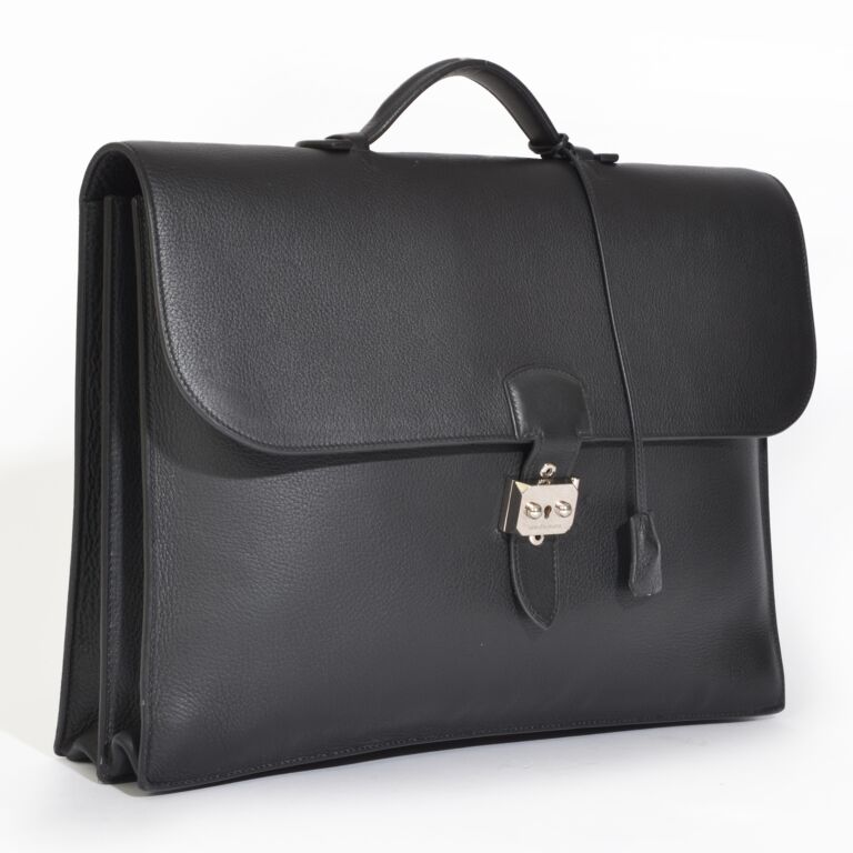 Hermès Sac Ã Dépèches Briefcase Togo Black PHW ○ Labellov ○ Buy