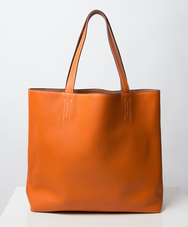 Hermes Double Sens Gold/Orange Shopping Tote Bag. ○ Labellov