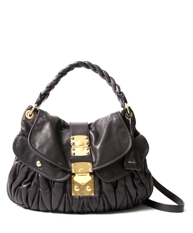 Miu Miu Matelasse Coffer Black Lambskin Leather Shoulder Bag