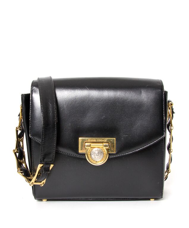 Versace, Bags, Gianni Versace Vintage Black Leather Medusa Logo Shoulder  Bag