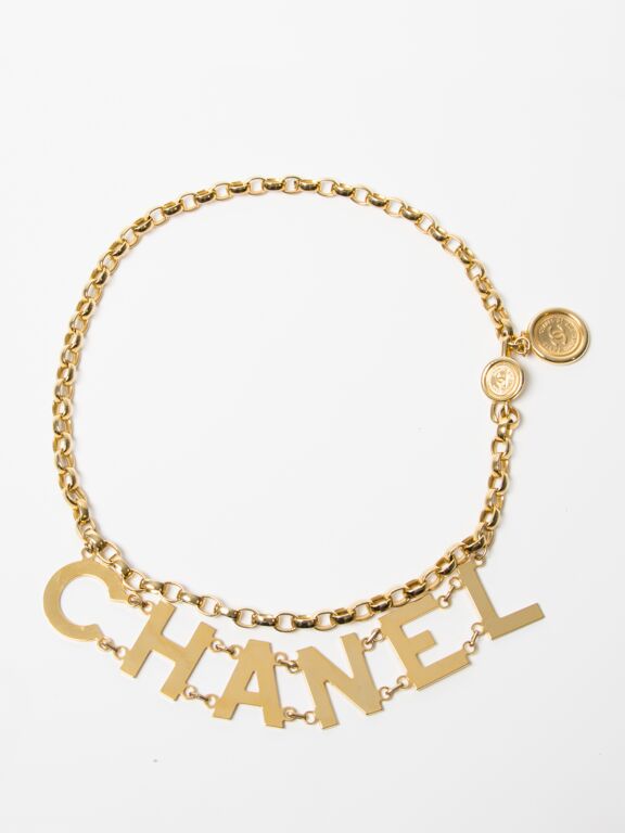 CHANEL B 19P Light Gold Chain Logo Bubble Charm Letters Belt - 34