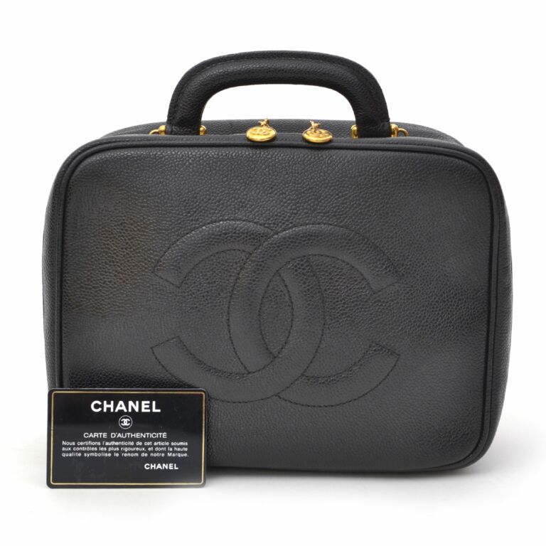 CHANEL Caviar Skin Leather Black Cosmetic Case Vanity Box Handbag #2417  Rise-on