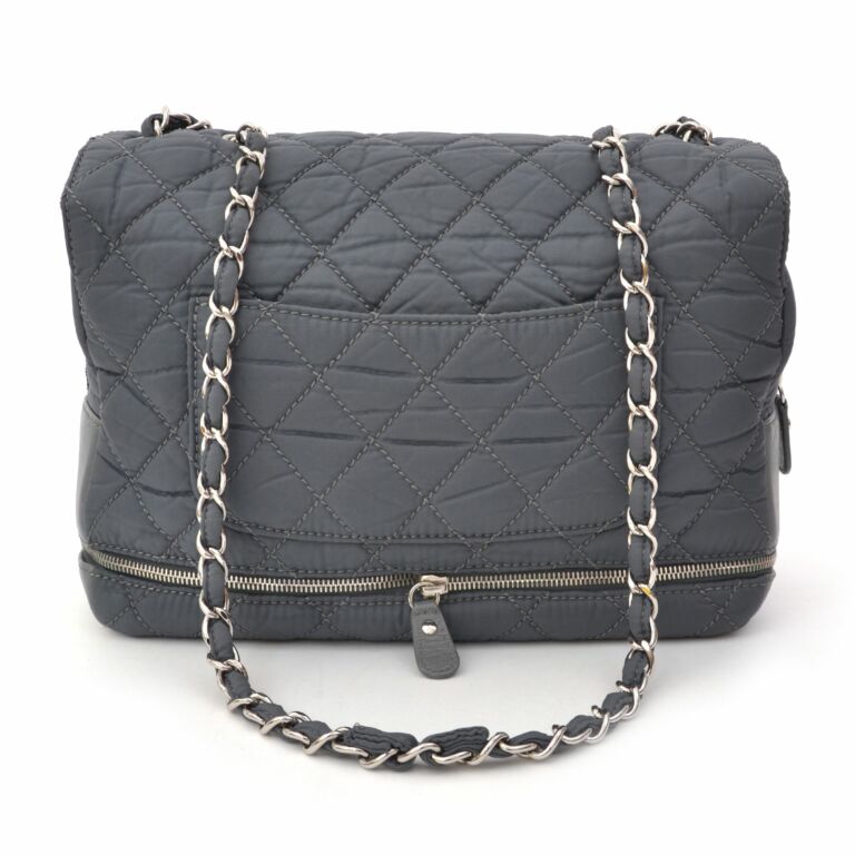 Chanel Nylon Zipper Quilted Flap Bag Grey ○ Labellov ○ Buy