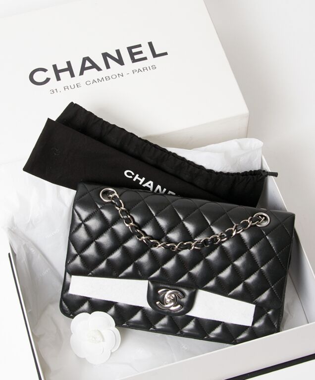 Logo Letters Chanel Touch Chain Flap Bag Quilted Lambskin Medium