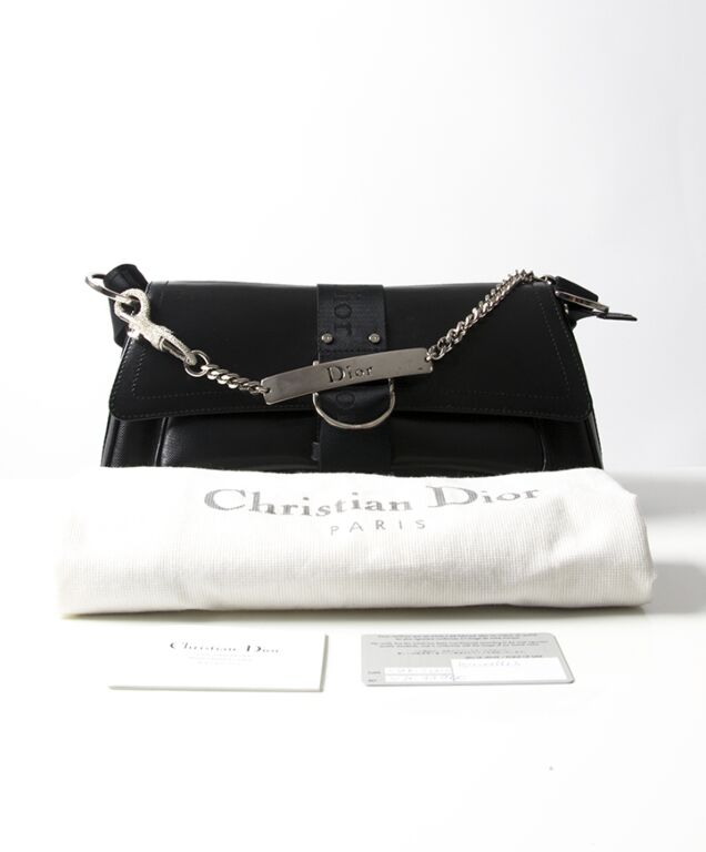 Christian Dior Black Leather Saddle Bag + Black & White Striped Embroidered  Strap ○ Labellov ○ Buy and Sell Authentic Luxury