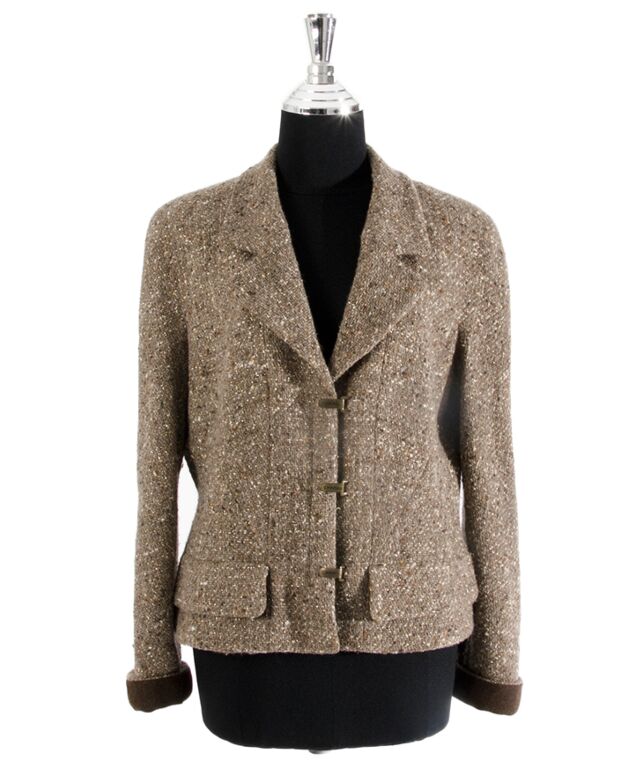 Jacket - Wool & silk tweed, dark green, brown, blue & green — Fashion