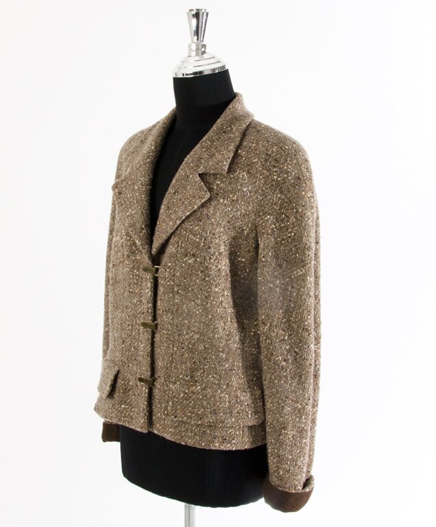 Pre-Owned CHANEL T 38 Brown tweed jacket Certified Authentic