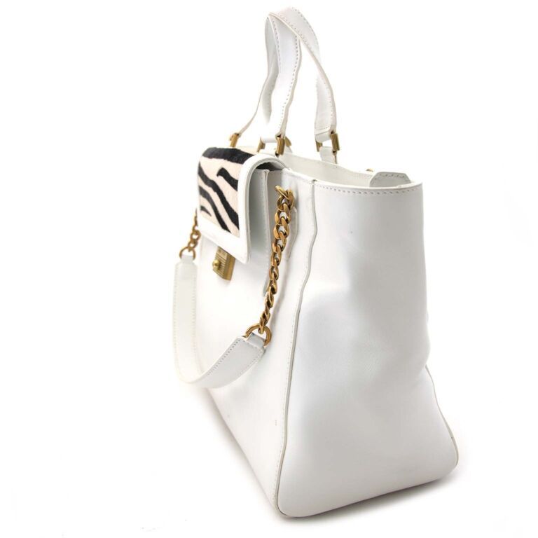 Jimmy Choo White Tote Bag With Zebra Pattern Flap