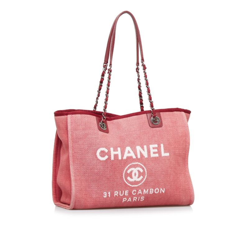 CHANEL Canvas Large Deauville Tote Pink 261658