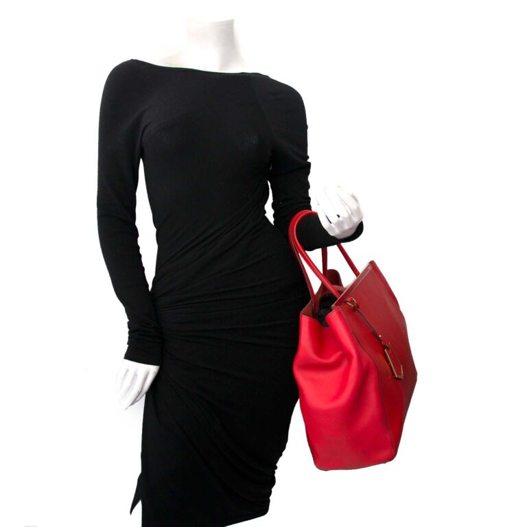 【関税&送料込】Fendi Abito Corto M L Fendi Red 2Jours Vitello Leather Large Tote Bag ○ Labellov