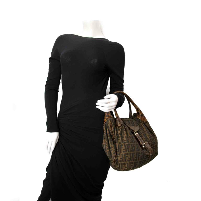 Vintage Fendi Spy Bag Brown Nappa Leather & Zucca With Tortoise Handle