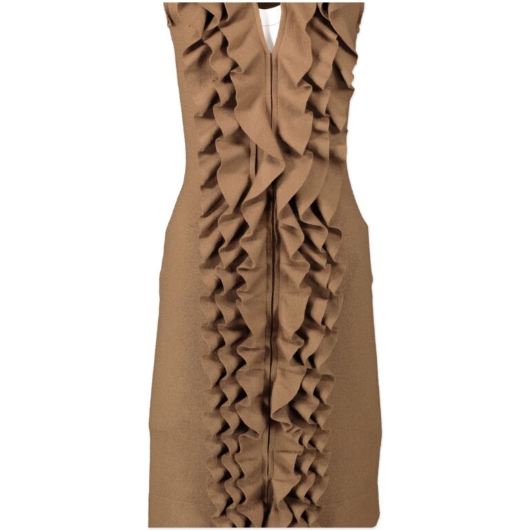 Fendi Tan Wool Ruffle Dress ○ Labellov ○ Buy and Sell
